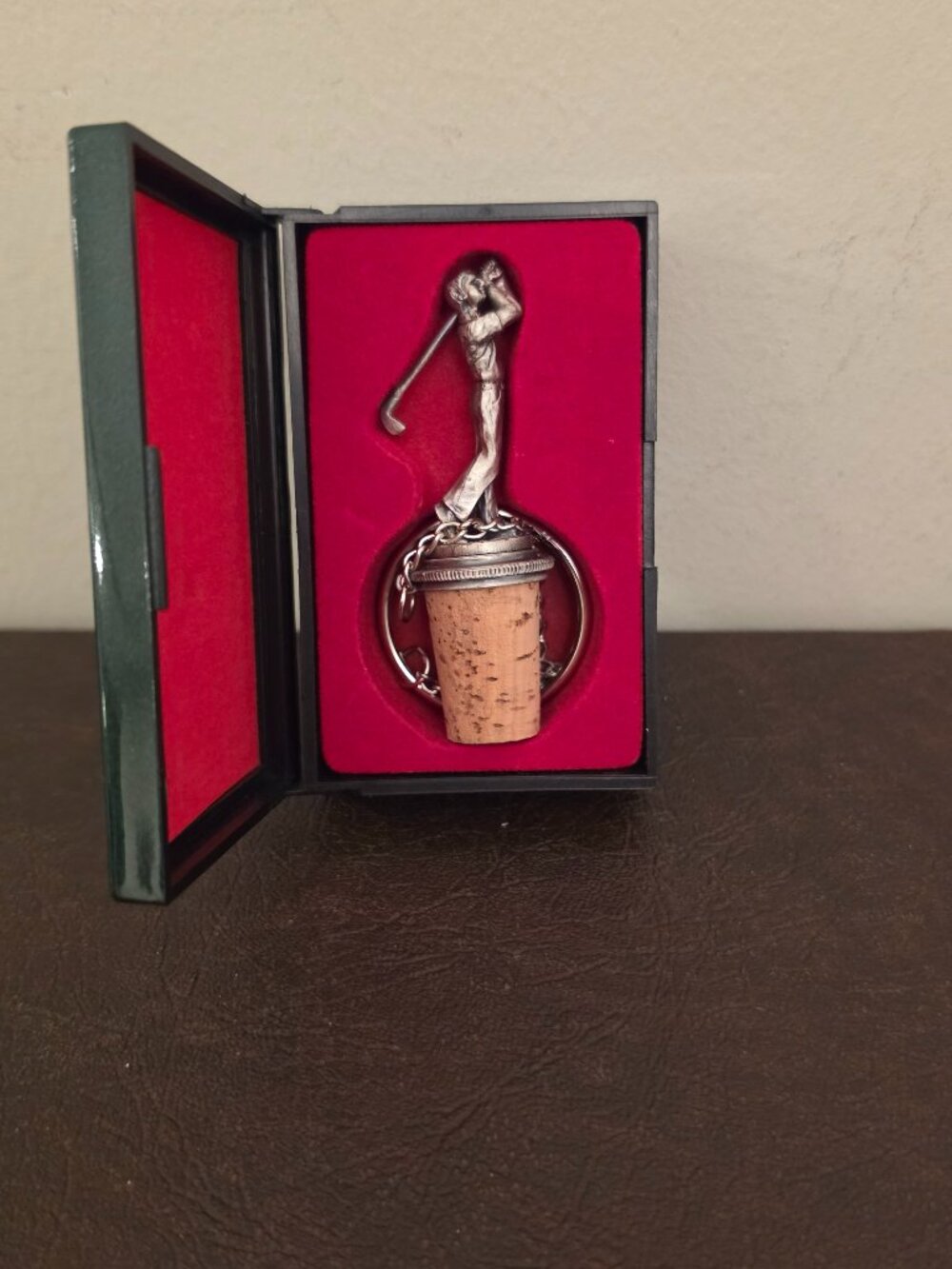 Pewter Mid-Swing Golfer Wine Cork